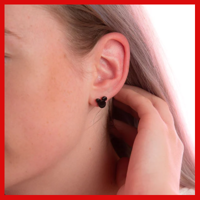 Gifts Actually - Disney Mickey Mouse Head Acetate Black Earrings - Shown being Worn