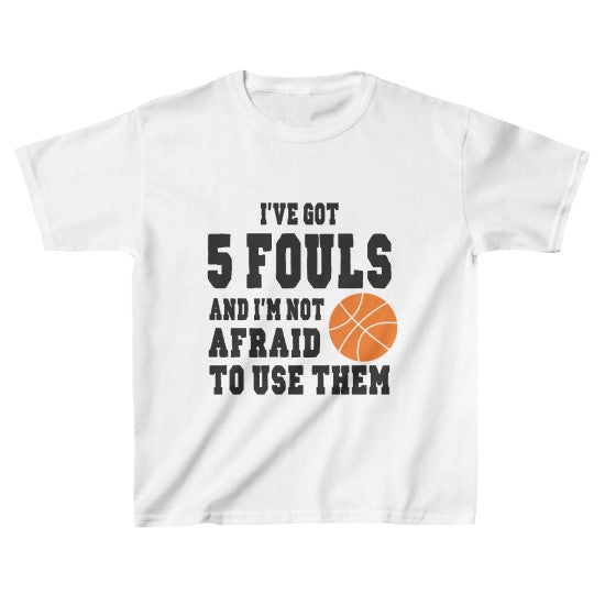 Gifts Actually - Kids Heavy Cotton™ Tee - Basketball - 5 Fouls - White