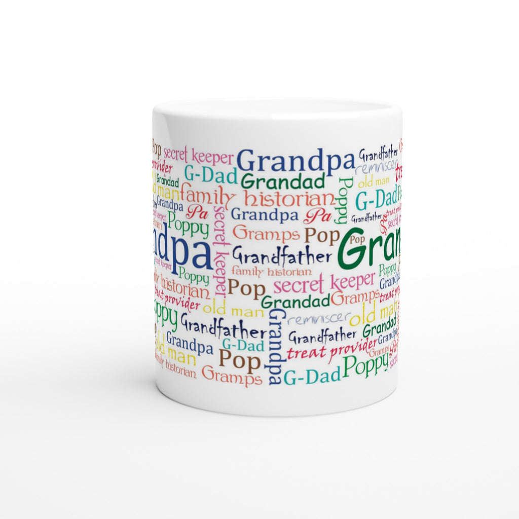 Gifts Actually - Grandad / Poppy- White 11oz Ceramic Mug (Word Cloud) -  Front view