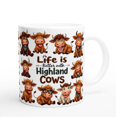 Gifts Actually - Highland Cow - Life is Better - Ceramic Coffee Mug 11oz