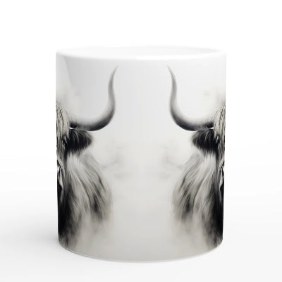 Gifts Actually - Highland Cow - Greyscale - Single - Ceramic Coffee Mug 11oz