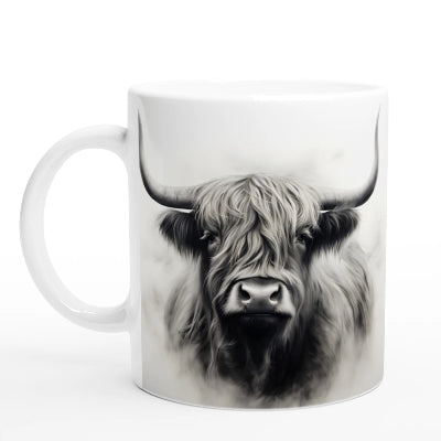 Gifts Actually - Highland Cow - Greyscale - Single - Ceramic Coffee Mug 11oz