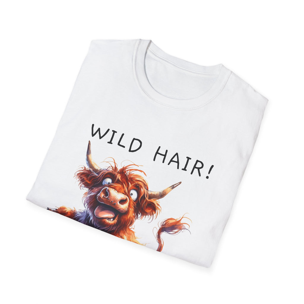 Unisex Soft Style T-Shirt - Highland Cow - Wild Hair, Don't Care