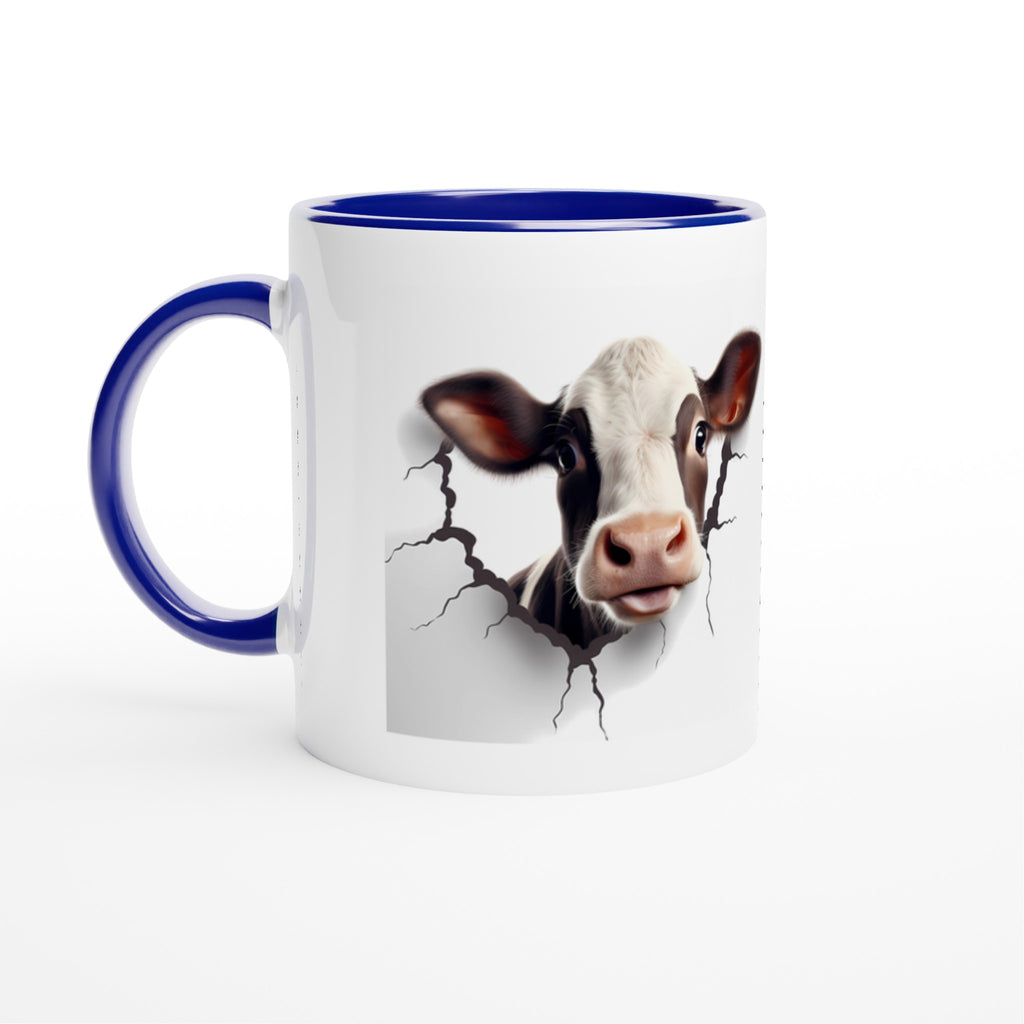 Gifts Actually -3D  Cow Design - White 11oz Ceramic Accent Coloured Mug - Blue