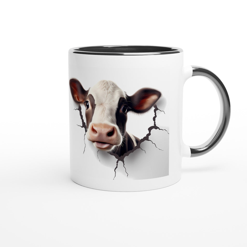 Gifts Actually -3D  Cow Design - White 11oz Ceramic Accent Coloured Mug - Left Side