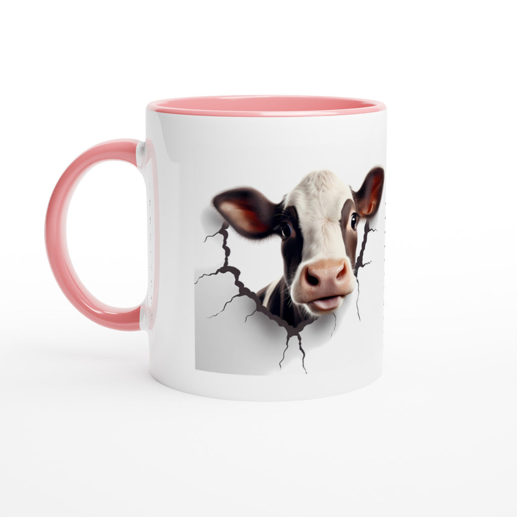 Gifts Actually -3D  Cow Design - White 11oz Ceramic Accent Coloured Mug - Pink