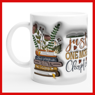 Gifts Actually - 3D Book/Reading design  - White 11oz Ceramic Mug - Right side