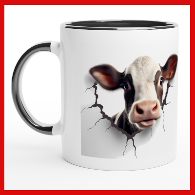 Gifts Actually -3D Cow Design - White 11oz Ceramic Accent Coloured Mug - Right Side