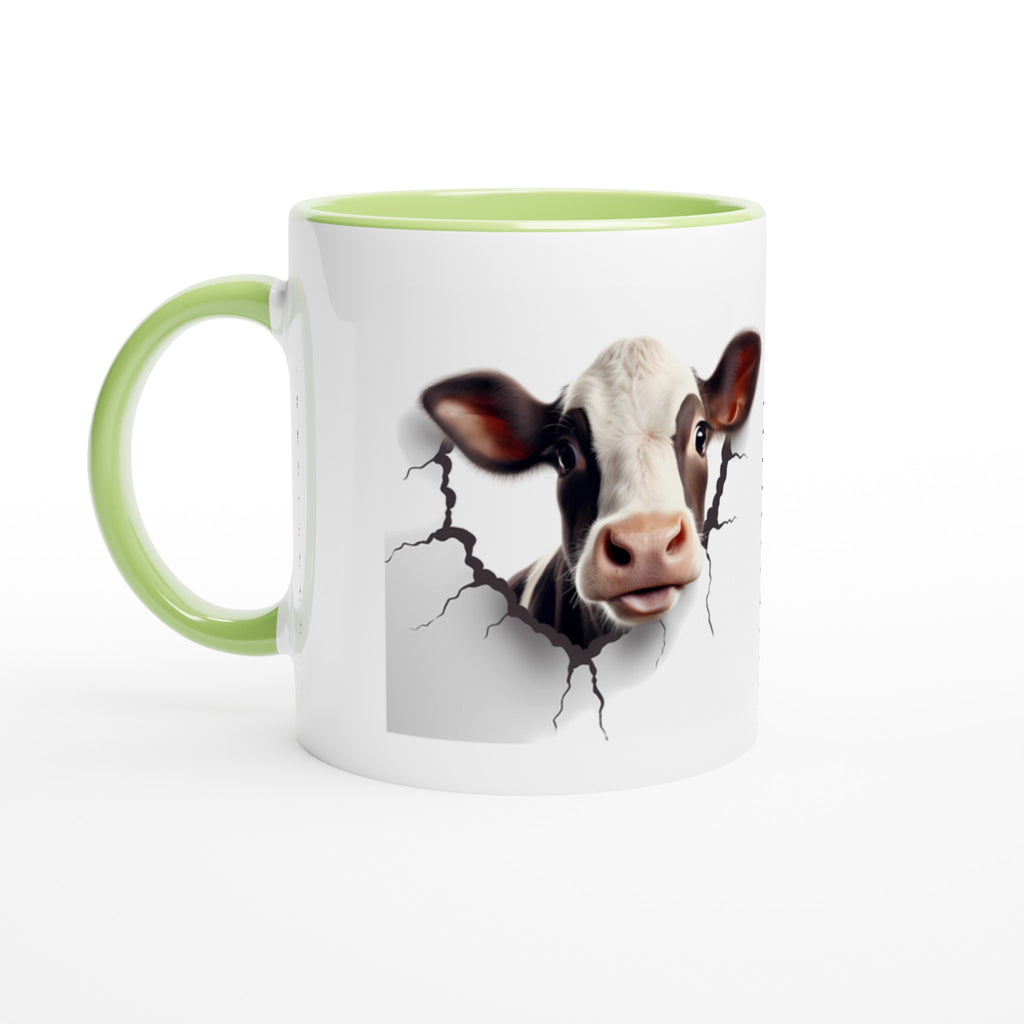 Gifts Actually -3D  Cow Design - White 11oz Ceramic Accent Coloured Mug - Green 