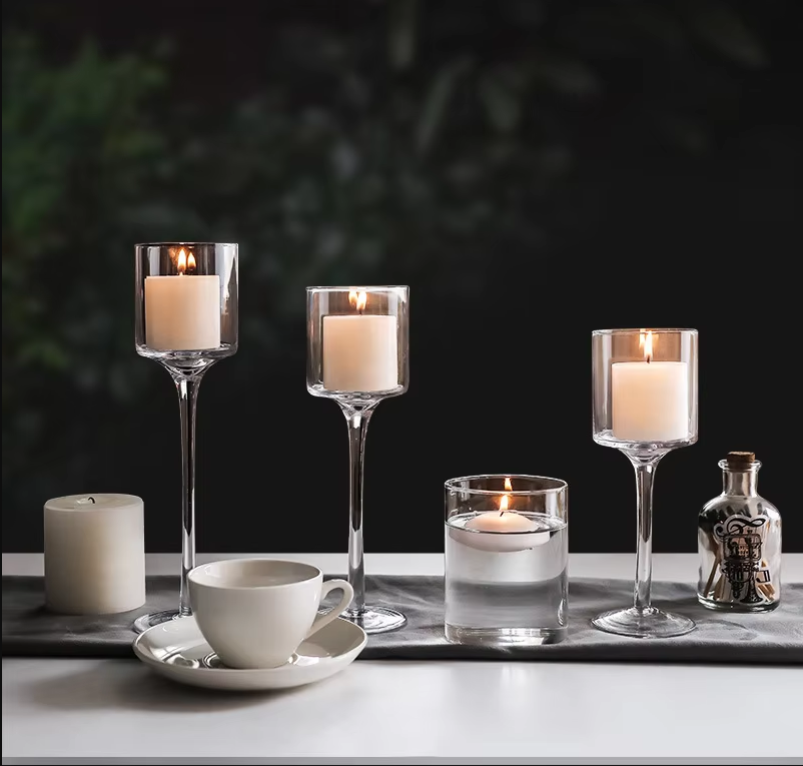 Gifts Actually - 6 cm Pillar Glass Candle Holder Set - 3 Pcs
