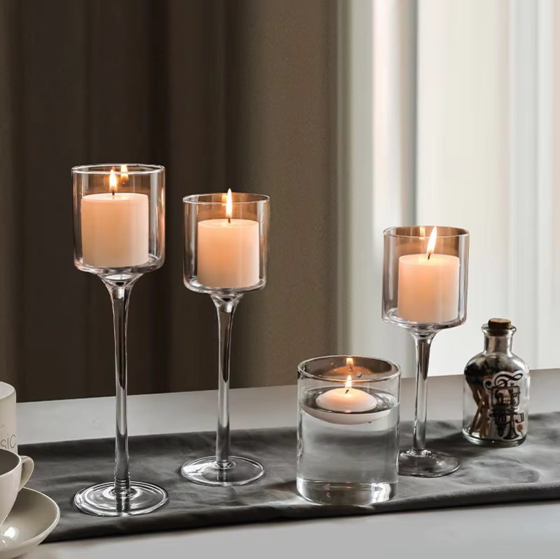 Gifts Actually - 6 cm Pillar Glass Candle Holder Set - 3 Pcs