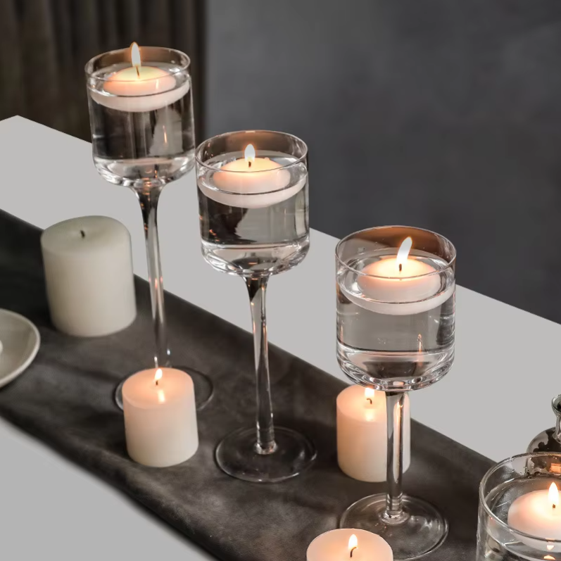 Gifts Actually - 6 cm Pillar Glass Candle Holder Set - 3 Pcs