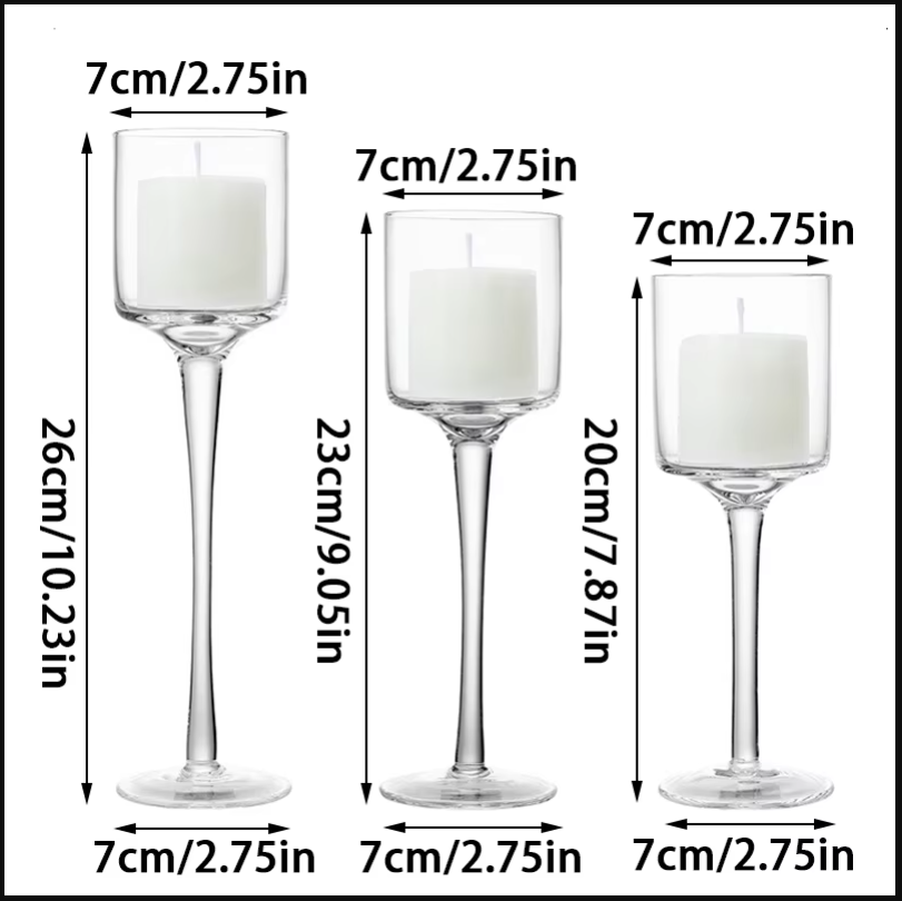 Gifts Actually - 6 cm Pillar Glass Candle Holder Set - 3 Pcs - Sizes