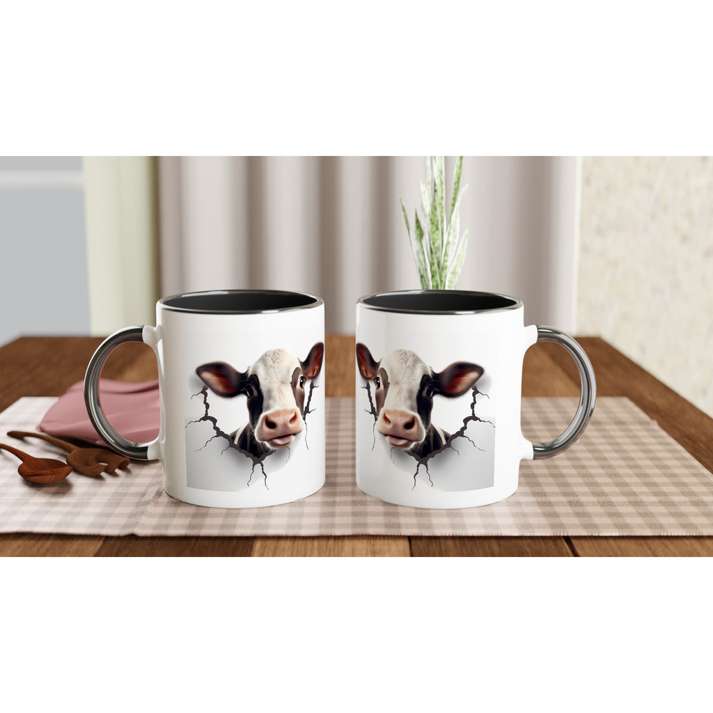 Gifts Actually -3D  Cow Design - White 11oz Ceramic Accent Coloured Mug -  On tray