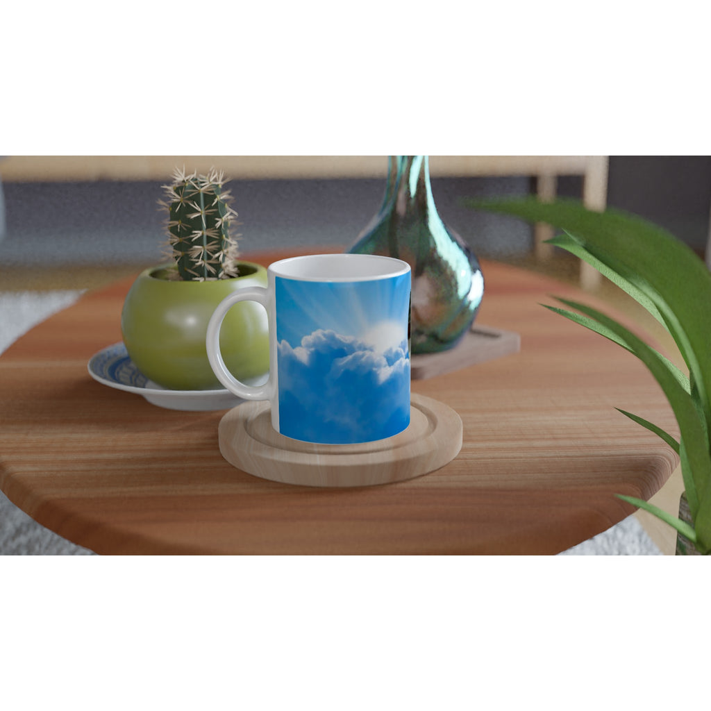 Gifts Actually - Memorial - Ceramic Mug  White 11oz (Clouds) - on a table top