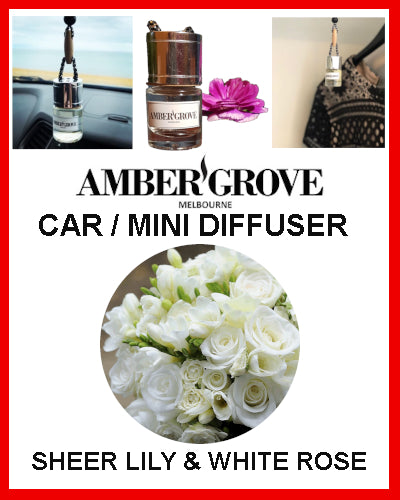 Amber Grove Mini Car Diffuser - Sheer Lily and White Rose