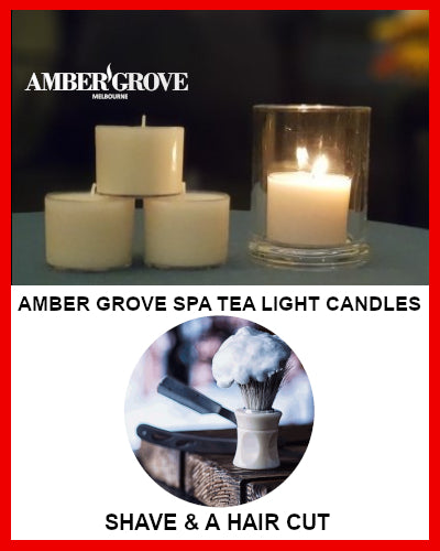 Gifts Actually - Amber Grove Scented Spa Cup Tealights - Shave and a Hair Cut