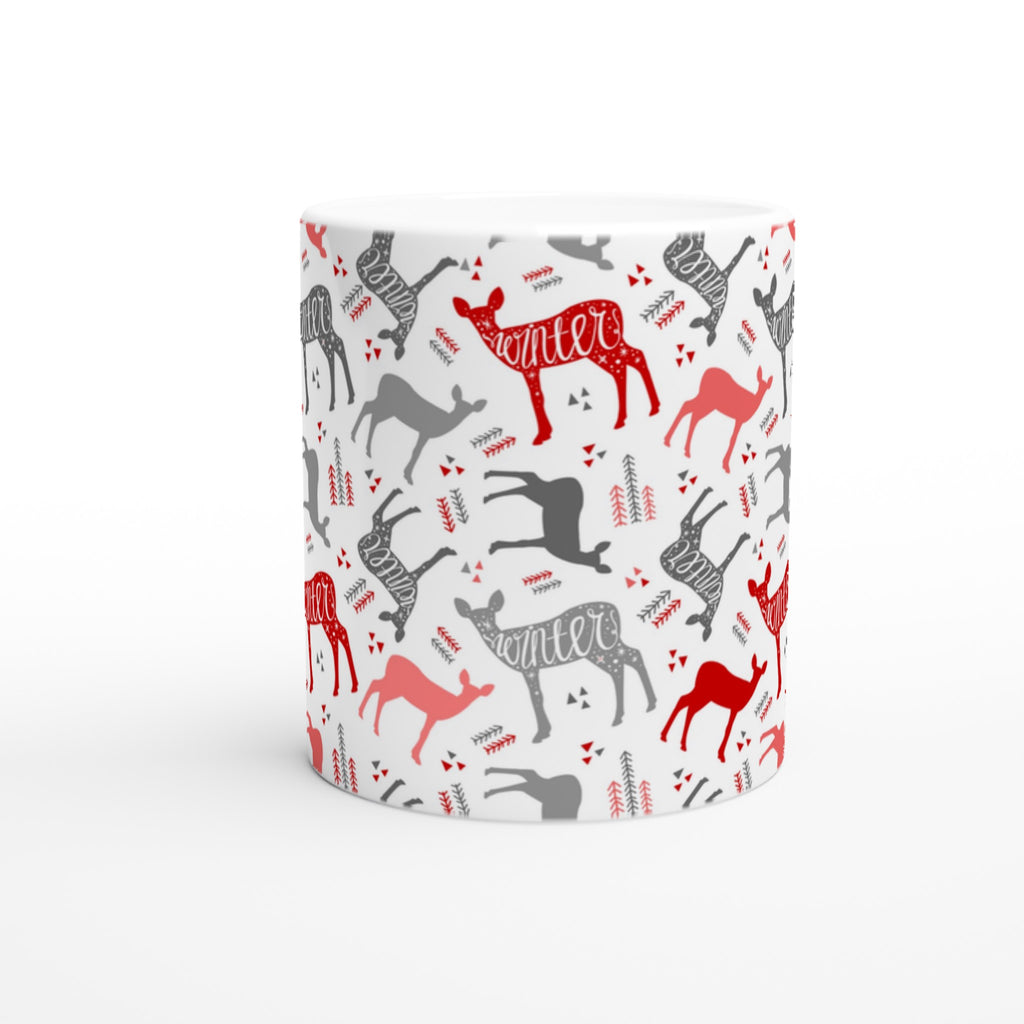 Gifts Actually - Christmas Coffee Cup  - Reindeer (White) - Front View