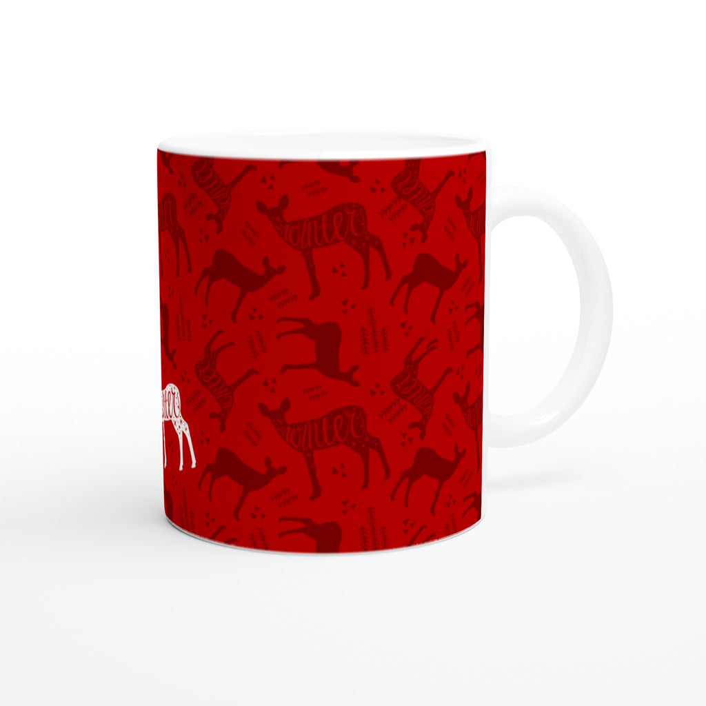 Gifts Actually - Christmas Coffee Cup  - Reindeer (red) - Left Side