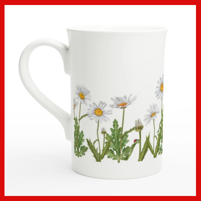 Gifts Actually - Coffee Cup - Porcelain - 295ml (10oz) - Daisies