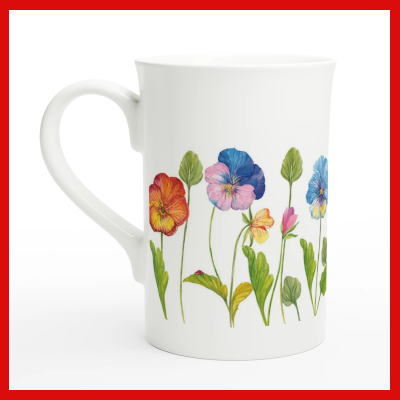 Gifts Actually - Coffee Cup - Porcelain - 295ml (10oz) - Pansies