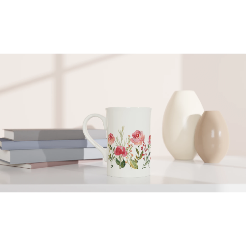 Gifts Actually - Coffee Cup - Porcelain - 295ml (10oz) - Roses (Pink)