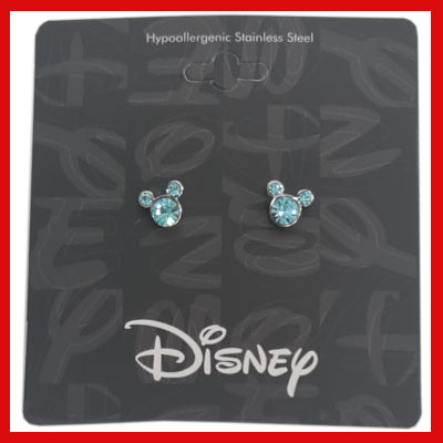 Gifts Actually - Disney Mickey - March Birthstone Stud Earrings - shown in packaging