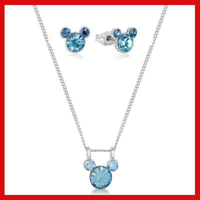 Disney Mickey March Birthstone Earrings Necklace Gifts