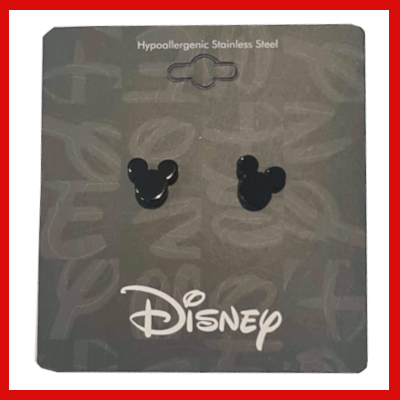 Gifts Actually - Disney Mickey Mouse Head Acetate Black Earrings - Shown in packaging