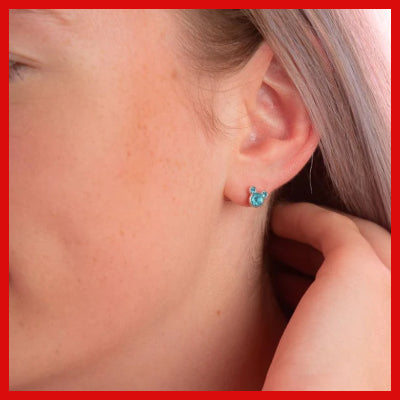 Gifts Actually - Disney Mickey - July Birthstone Stud Earrings - Shown being worn