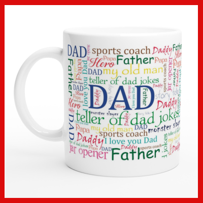 Gifts Actually - Dad / Father - White 11oz Ceramic Mug (Word Cloud) - Right Side
