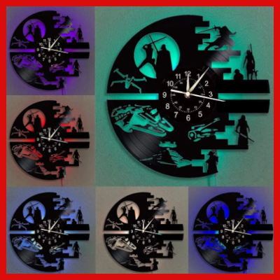 Gifts Actually - Star Wars Clock (Death Star) 7 LED Backlit- Laser Vinyl Cut - Group