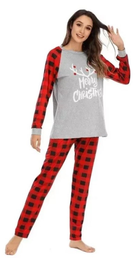 Gifts Actually  -Christmas - Family Pyjamas - Merry Christmas (Antlers) - Ladies Grey Design