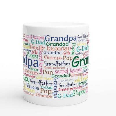 Gifts Actually - Grandad / Poppy- White 11oz Ceramic Mug (Word Cloud) -  Front view