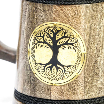 Gifts Actually - Handcrafted Medieval Beer Mug with Tree of Life – Recycled Wood