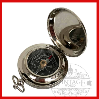 Gifts Actually - Nickel Flip Cover 45mm Pocket Compass - Top view