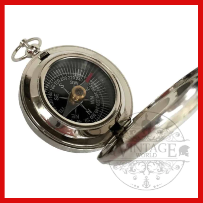 Gifts Actually - Nickel Flip Cover 45mm Pocket Compass - Dial view