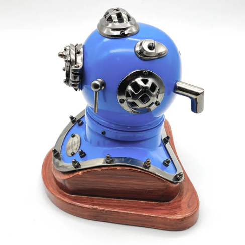 Gifts Actually - US Navy Mark V Diving Helmet Miniature 230mm - Blue - Side view