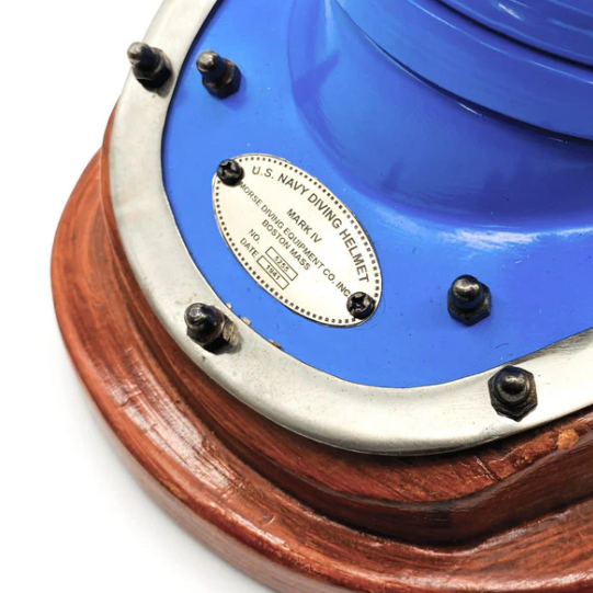 Gifts Actually - US Navy Mark V Diving Helmet Miniature 230mm - Blue - Authentication Plate