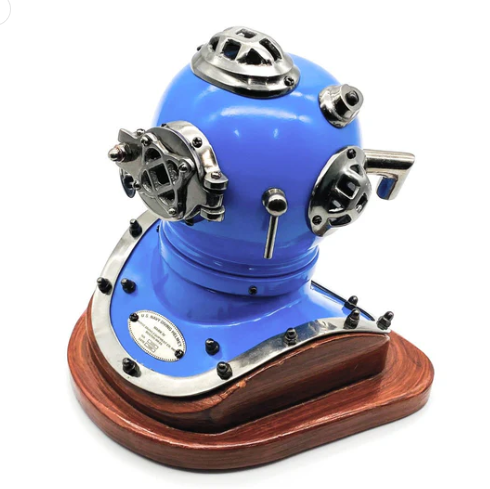 Gifts Actually - US Navy Mark V Diving Helmet Miniature 230mm - Blue - Alternate View