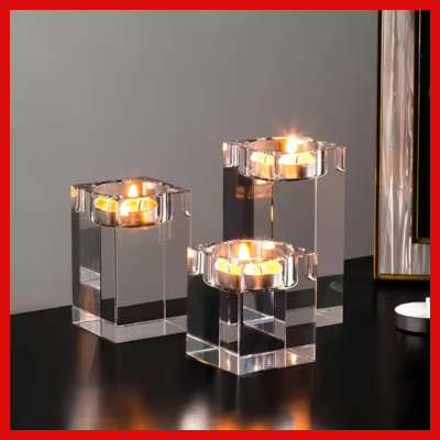 Gifts Actually - Tea-Light Candle Holder - 3 Pcs Square Glass 