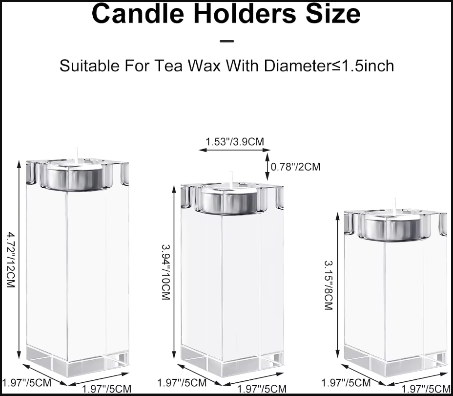 Gifts Actually - Tea-Light Candle Holder - 3 Pcs Square Glass - Sies