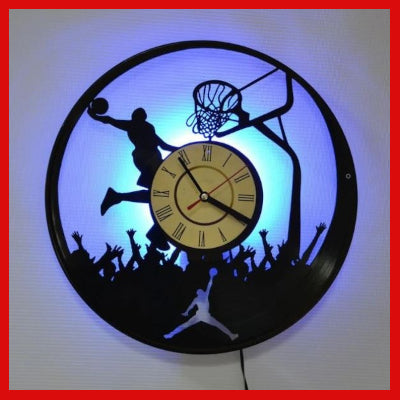 Gifts Actually - Wall Clock - Laser Vinyl Cut- Basketball 7 LED Backlit