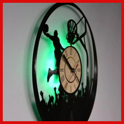 Gifts Actually - Wall Clock - Laser Vinyl Cut- Basketball 7 LED Backlit - Side View