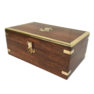 Gifts Actually - Wooden Jewellery Box - Brass trim