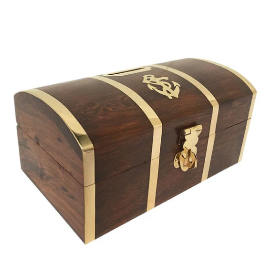 Gifts Actually - Wooden Treasure Chest Money Box