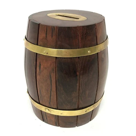 Gifts Actually - Wooden Wine Barrel Money Box