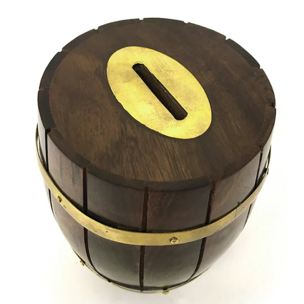 Gifts Actually - Wooden Wine Barrel Money Box