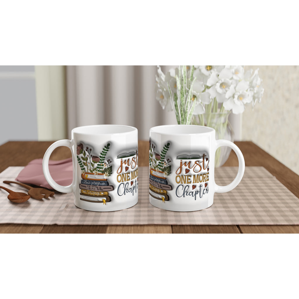 Gifts Actually - 3D Book/Reading design  - White 11oz Ceramic Mug - Two mugs on a tray