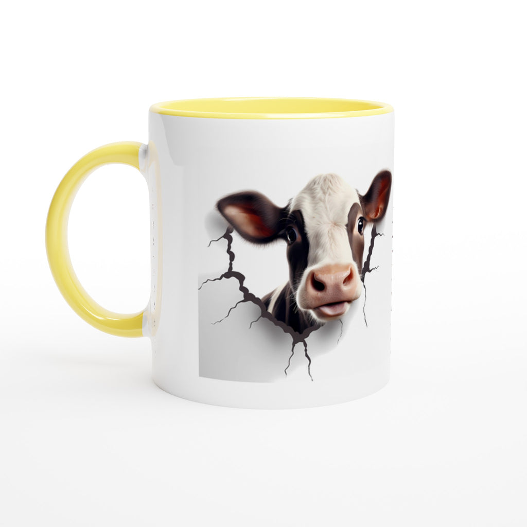 Gifts Actually -3D  Cow Design - White 11oz Ceramic Accent Coloured Mug - Yellow